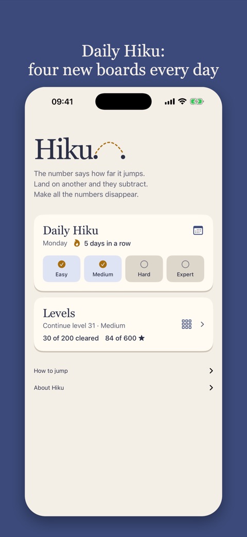 The home screen with Daily Hiku
