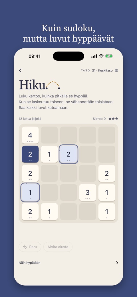 Lauta, jonka kaaret näyttävät, minne luku voi hypätä